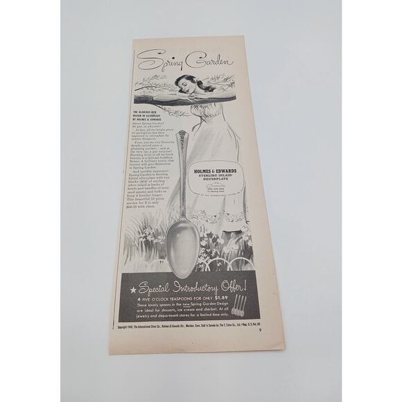 1940s Holmes and Edwards Spring Garden Pattern Phoenix Mutual Plan Print Ad - Picture 1 of 2